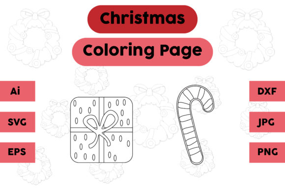 Christmas Coloring Page Gift Candy Set 4: A Graphic Asset for Editorial & Web Design