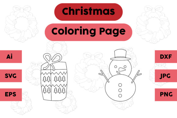 Christmas Coloring Page Gift Snow Set 02 for Crafters & Printables