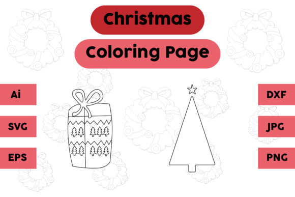 Christmas Coloring Page Gift Tree Set: A Graphic Asset for Holiday Design