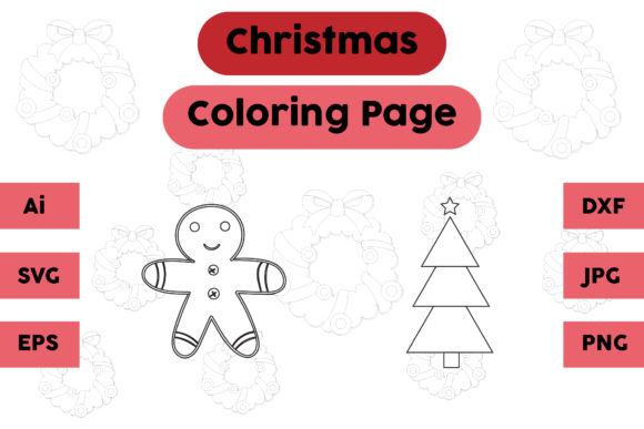 Christmas Coloring Page Gingers Tree Set for Crafting Graphics