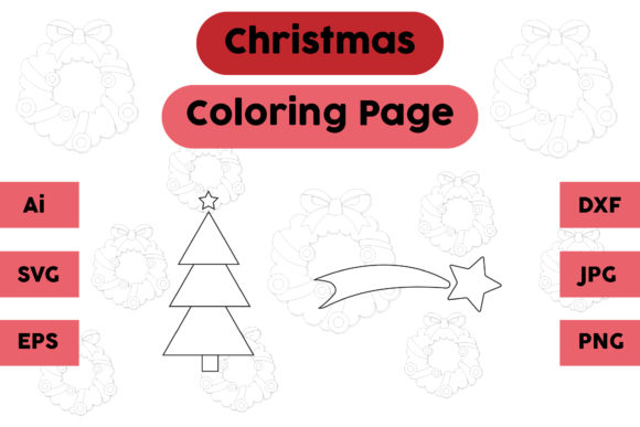 Christmas Coloring Page Tree Star Set 11 Graphics for Creative Product Sellers
